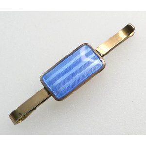 Norway Signed Askel Holmsen Goldwashed Sterling Silver Blue Enamel Tie Bar